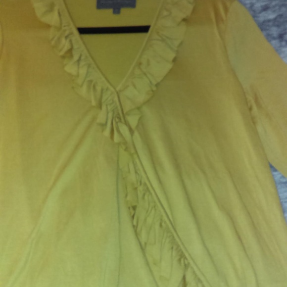 Mustard colored l/s wrap ruffle front blouse - Picture 2 of 5